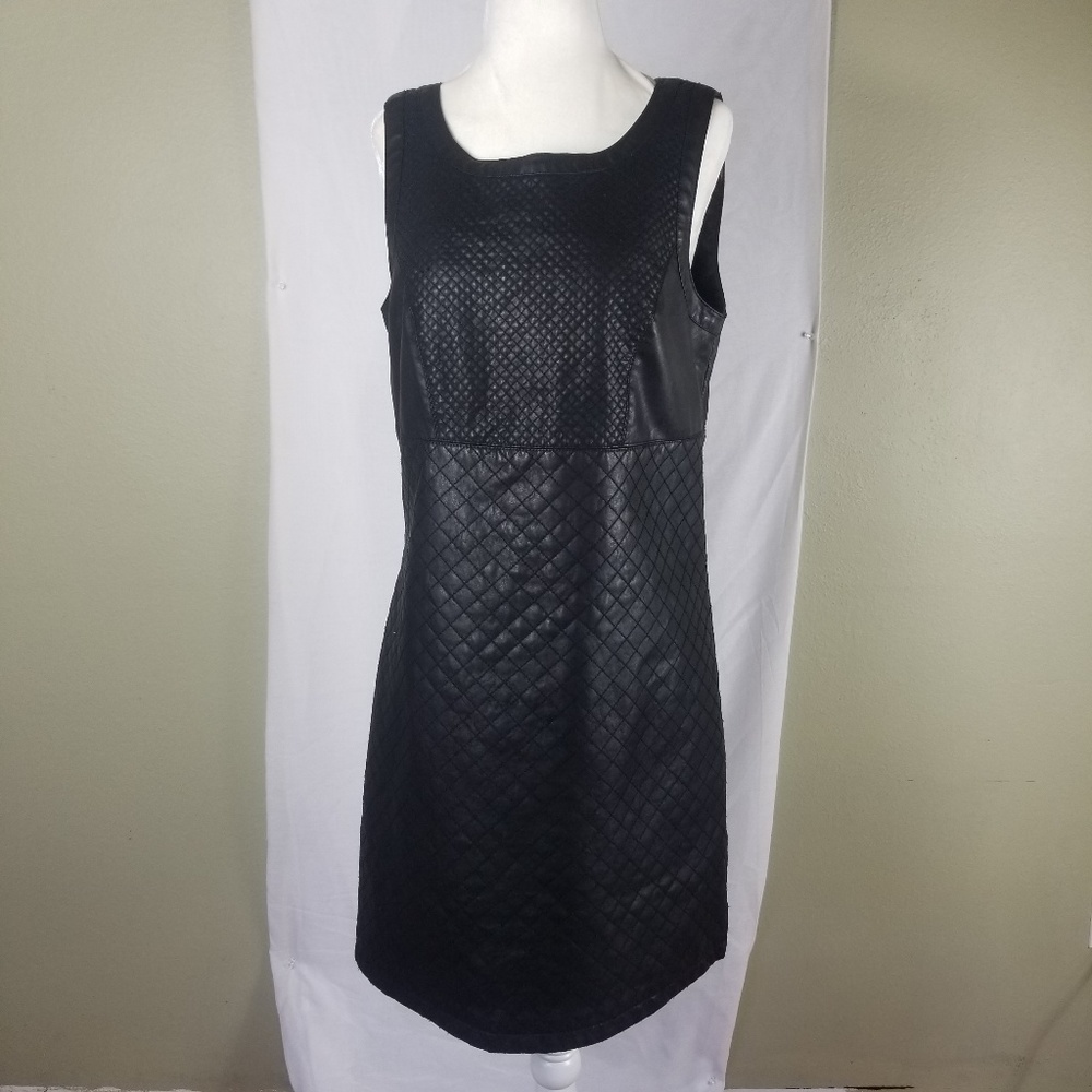 Topshop Tall Black Quilted Faux Leather Dress Sz 8